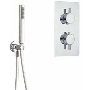 Milano Mirage 1 Outlet Twin Thermostatic Mixer Shower Valve with Pencil Hand Shower Handset Hose Outlet Elbow and Bracket - Chrome Milano Mirage 1 Outlet Twin Thermostatic Mixer Shower Valve with Pencil Hand Shower Handset Hose Outlet Elbow and Bracket - Chrome