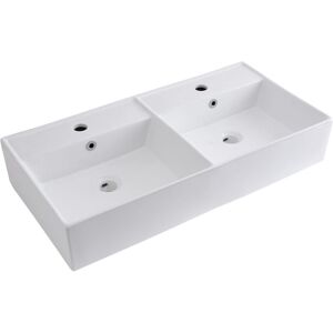 Milano - Dalton - Modern 820mm x 420mm White Ceramic Rectangular Countertop Wall Mounted Bathroom Double Basin Sink - Basin Only Milano - Dalton - Modern 820mm x 420mm White Ceramic Rectangular Countertop Wall Mounted Bathroom Double Basin Sink - Basin Only