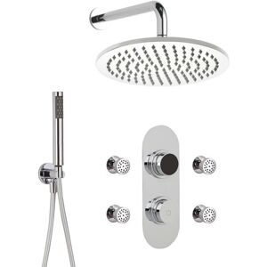 Milano Vis Digital Three Outlet Thermostatic Shower with 300mm Wall Mounted Round Rainfall Shower Head Hand Shower Handset and Body Jets - Chrome Milano Vis Digital Three Outlet Thermostatic Shower with 300mm Wall Mounted Round Rainfall Shower Head Hand Shower Handset and Body Jets - Chrome