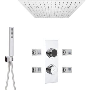 Milano Vis Digital Three Outlet Thermostatic Shower with 500mm Ceiling Mounted Square Recessed Rainfall Shower Head Hand Shower Handset and Body Jets Milano Vis Digital Three Outlet Thermostatic Shower with 500mm Ceiling Mounted Square Recessed Rainfall Shower Head Hand Shower Handset and Body Jets