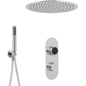 Milano Vis Digital Two Outlet Thermostatic Shower with 400mm Round Ceiling Mounted Recessed Rainfall Shower Head and Hand Shower Handset Kit - Chrome Milano Vis Digital Two Outlet Thermostatic Shower with 400mm Round Ceiling Mounted Recessed Rainfall Shower Head and Hand Shower Handset Kit - Chrome