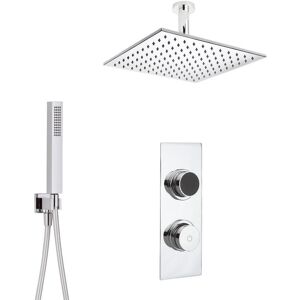 Milano Vis Digital Two Outlet Thermostatic Shower with 300mm Square Ceiling Mounted Rainfall Shower Head and Hand Shower Handset Kit - Chrome Milano Vis Digital Two Outlet Thermostatic Shower with 300mm Square Ceiling Mounted Rainfall Shower Head and Hand Shower Handset Kit - Chrome