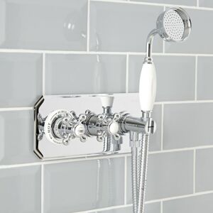 Milano - Elizabeth - Traditional 2 Outlet Twin Diverter Thermostatic Mixer Shower Valve with Hand Shower and Hose - Chrome & White Milano - Elizabeth - Traditional 2 Outlet Twin Diverter Thermostatic Mixer Shower Valve with Hand Shower and Hose - Chrome & White