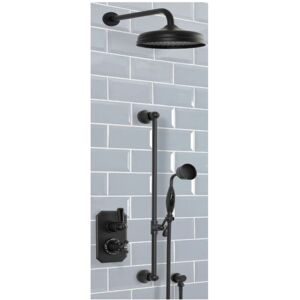 Milano - Elizabeth - Traditional 2 Outlet Twin Diverter Thermostatic Mixer Shower Valve with Round Rainfall Shower Head and Riser Rail Kit - Black Milano - Elizabeth - Traditional 2 Outlet Twin Diverter Thermostatic Mixer Shower Valve with Round Rainfall Shower Head and Riser Rail Kit - Black