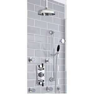 Milano - Elizabeth - Traditional 3 Outlet Triple Diverter Thermostatic Mixer Shower Valve with 205mm Round Rainfall Shower Head Body Jets and Riser Milano - Elizabeth - Traditional 3 Outlet Triple Diverter Thermostatic Mixer Shower Valve with 205mm Round Rainfall Shower Head Body Jets and Riser