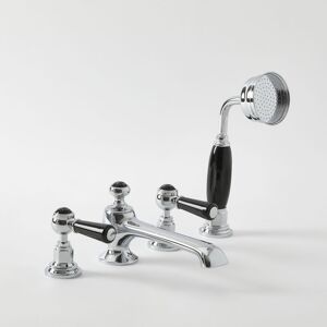 No Brand - Milano Elizabeth - Traditional Deck Mounted 4 Tap-Hole Bath Shower Mixer Tap - Chrome & Black (Lever Handles) No Brand - Milano Elizabeth - Traditional Deck Mounted 4 Tap-Hole Bath Shower Mixer Tap - Chrome & Black (Lever Handles)