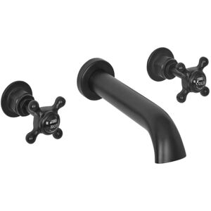 No Brand - Milano Elizabeth - Traditional Wall Mounted 3 Tap-Hole Basin Mixer Tap - Black (Crosshead Handles) No Brand - Milano Elizabeth - Traditional Wall Mounted 3 Tap-Hole Basin Mixer Tap - Black (Crosshead Handles)