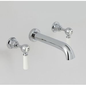 No Brand - Milano Elizabeth - Traditional Wall Mounted 3 Tap-Hole Basin Mixer Tap - Chrome & White (Lever Handles) No Brand - Milano Elizabeth - Traditional Wall Mounted 3 Tap-Hole Basin Mixer Tap - Chrome & White (Lever Handles)