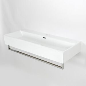Milano - Elswick - Modern 1010mm x 425mm White Ceramic Wall Hung Bathroom Basin Sink with One Tap Hole and Towel Rail - Chrome Rail Milano - Elswick - Modern 1010mm x 425mm White Ceramic Wall Hung Bathroom Basin Sink with One Tap Hole and Towel Rail - Chrome Rail