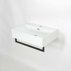 Milano - Elswick - Modern White Ceramic Wall Hung Bathroom Basin Sink with Black Towel Rail - 605mm x 430mm Milano - Elswick - Modern White Ceramic Wall Hung Bathroom Basin Sink with Black Towel Rail - 605mm x 430mm