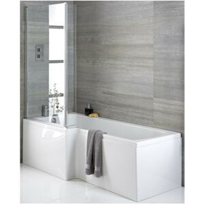 Milano - Elswick - White 1700mm x 850mm Modern Left Hand Square Bathroom Shower Bath and Chrome Profile Bath Screen - With Side Panel & End Panel Milano - Elswick - White 1700mm x 850mm Modern Left Hand Square Bathroom Shower Bath and Chrome Profile Bath Screen - With Side Panel & End Panel