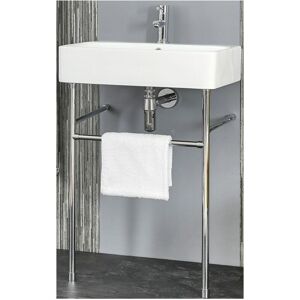 Milano - Farington - Modern White Ceramic Bathroom Basin Sink with One Tap Hole and Chrome Washstand - 600mm x 420mm Milano - Farington - Modern White Ceramic Bathroom Basin Sink with One Tap Hole and Chrome Washstand - 600mm x 420mm