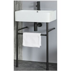 Milano - Farington - Modern White Ceramic Bathroom Basin Sink with One Tap Hole and Black Washstand - 520mm x 420mm Milano - Farington - Modern White Ceramic Bathroom Basin Sink with One Tap Hole and Black Washstand - 520mm x 420mm