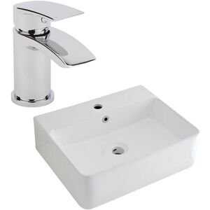 No Brand - Milano Farington - Modern 520mm x 420mm White Ceramic Rectangular Countertop Wall Mounted Hung Bathroom Basin Sink - With Mixer Tap No Brand - Milano Farington - Modern 520mm x 420mm White Ceramic Rectangular Countertop Wall Mounted Hung Bathroom Basin Sink - With Mixer Tap