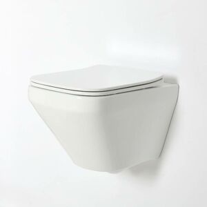 Farington - White Ceramic Modern Bathroom Wall Hung Square Rimless Toilet wc with Soft Close Seat - Milano Farington - White Ceramic Modern Bathroom Wall Hung Square Rimless Toilet wc with Soft Close Seat - Milano