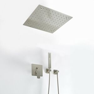 Milano Hunston Brushed Nickel Manual Diverter Mixer Shower Valve with 400mm Square Ceiling Mounted Recessed Rainfall Shower Head and Hand Shower Milano Hunston Brushed Nickel Manual Diverter Mixer Shower Valve with 400mm Square Ceiling Mounted Recessed Rainfall Shower Head and Hand Shower