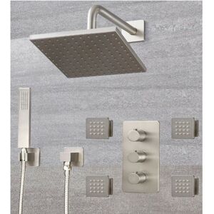 Milano - Hunston - Modern 3 Outlet Triple Diverter Thermostatic Mixer Shower Valve with Wall Mounted 200mm Square Rainfall Shower Head Hand Shower Milano - Hunston - Modern 3 Outlet Triple Diverter Thermostatic Mixer Shower Valve with Wall Mounted 200mm Square Rainfall Shower Head Hand Shower