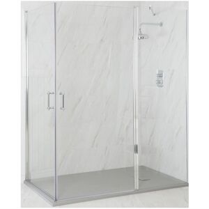Milano Langley Chrome Corner Walk In Wet Room Double Hinged Door Shower Enclosure with Light Grey Slate Effect Tray and Fast Flow Waste - 1700mm x Milano Langley Chrome Corner Walk In Wet Room Double Hinged Door Shower Enclosure with Light Grey Slate Effect Tray and Fast Flow Waste - 1700mm x