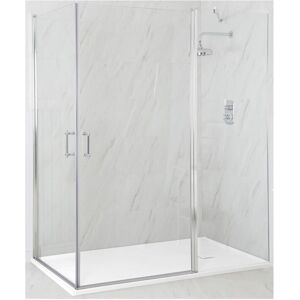 Milano Langley - Traditional Chrome Corner Walk In Wet Room Double Hinged Door Shower Enclosure with White Slate Effect Tray and Fast Flow Waste - 1400mm x Milano Langley - Traditional Chrome Corner Walk In Wet Room Double Hinged Door Shower Enclosure with White Slate Effect Tray and Fast Flow Waste - 1400mm x