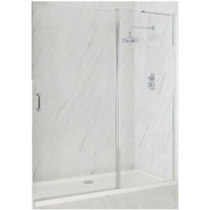 Langley - Traditional Chrome Walk In Wet Room Hinged Door Frameless Shower Enclosure and White Tray with Fast Flow Waste - 1400mm x 800mm - Milano Langley - Traditional Chrome Walk In Wet Room Hinged Door Frameless Shower Enclosure and White Tray with Fast Flow Waste - 1400mm x 800mm - Milano