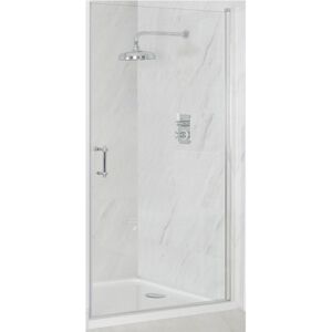 Langley - Traditional Chrome Walk In Wet Room Hinged Door Frameless Shower Enclosure and White Tray with Fast Flow Waste - 1700mm x 900mm - Milano Langley - Traditional Chrome Walk In Wet Room Hinged Door Frameless Shower Enclosure and White Tray with Fast Flow Waste - 1700mm x 900mm - Milano