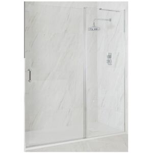 Milano Langley - Traditional Chrome Wet Room Walk In Hinged Door Frameless Shower Enclosure with White Slate Effect Tray and Fast Flow Waste - 1700mm x Milano Langley - Traditional Chrome Wet Room Walk In Hinged Door Frameless Shower Enclosure with White Slate Effect Tray and Fast Flow Waste - 1700mm x