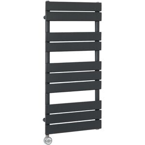 Lustro Electric - Modern Anthracite Flat Panel Heated Towel Rail Radiator with Thermostatic Heating Element - 975mm x 450mm - Milano Lustro Electric - Modern Anthracite Flat Panel Heated Towel Rail Radiator with Thermostatic Heating Element - 975mm x 450mm - Milano
