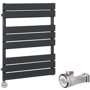 Lustro Electric - Modern Anthracite Flat Panel Heated Towel Rail Radiator with Thermostatic Heating Element and Cable Cover - 825mm x 600mm - Milano Lustro Electric - Modern Anthracite Flat Panel Heated Towel Rail Radiator with Thermostatic Heating Element and Cable Cover - 825mm x 600mm - Milano