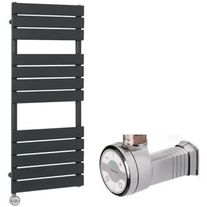 Lustro Electric - Modern Anthracite Flat Panel Heated Towel Rail Radiator with Thermostatic Heating Element and Cable Cover - 1200mm x 450mm - Milano Lustro Electric - Modern Anthracite Flat Panel Heated Towel Rail Radiator with Thermostatic Heating Element and Cable Cover - 1200mm x 450mm - Milano