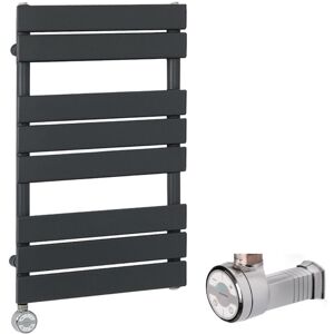 Milano Lustro Electric - Modern Anthracite Flat Panel Heated Towel Rail Radiator with Thermostatic Heating Element and Cable Cover - 825mm x 450mm Milano Lustro Electric - Modern Anthracite Flat Panel Heated Towel Rail Radiator with Thermostatic Heating Element and Cable Cover - 825mm x 450mm