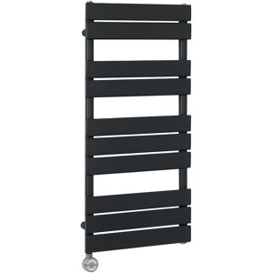 Milano - Lustro Electric - Modern Black Flat Panel Heated Towel Rail Radiator with Thermostatic Heating Element - 975mm x 450mm Milano - Lustro Electric - Modern Black Flat Panel Heated Towel Rail Radiator with Thermostatic Heating Element - 975mm x 450mm