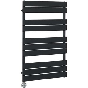 Milano - Lustro Electric - Modern Black Flat Panel Heated Towel Rail Radiator with Thermostatic Heating Element - 975mm x 600mm Milano - Lustro Electric - Modern Black Flat Panel Heated Towel Rail Radiator with Thermostatic Heating Element - 975mm x 600mm