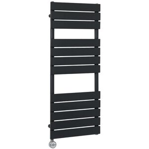 Milano Lustro Electric Black Flat Panel Heated Towel Rail Radiator with Thermostatic Heating Element - 1200mm x 450mm Milano Lustro Electric Black Flat Panel Heated Towel Rail Radiator with Thermostatic Heating Element - 1200mm x 450mm