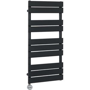 Milano - Lustro Electric - Modern Black Flat Panel Heated Towel Rail Radiator with Thermostatic Heating Element - 975mm x 450mm Milano - Lustro Electric - Modern Black Flat Panel Heated Towel Rail Radiator with Thermostatic Heating Element - 975mm x 450mm