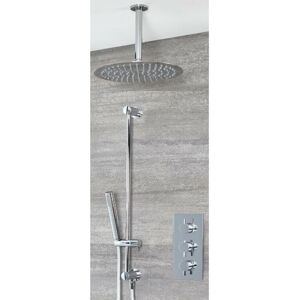 Milano - Mirage - Modern 2 Outlet Triple Thermostatic Mixer Shower Valve with 300mm Ceiling Mounted Round Rainfall Shower Head and Hand Shower Milano - Mirage - Modern 2 Outlet Triple Thermostatic Mixer Shower Valve with 300mm Ceiling Mounted Round Rainfall Shower Head and Hand Shower