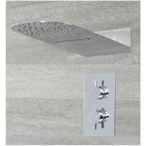Milano - Mirage - Modern 2 Outlet Twin Diverter Thermostatic Mixer Shower Valve with 200mm x 500mm Wall Mounted Rainfall and Waterblade Shower Head Milano - Mirage - Modern 2 Outlet Twin Diverter Thermostatic Mixer Shower Valve with 200mm x 500mm Wall Mounted Rainfall and Waterblade Shower Head