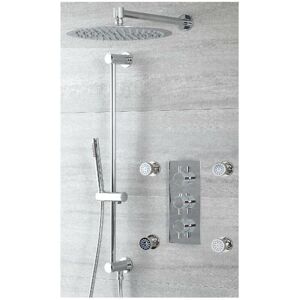 Milano - Mirage - Modern 3 Outlet Triple Thermostatic Mixer Shower Valve with Wall Mounted 300mm Round Rainfall Shower Head Hand Shower Handset Slide Milano - Mirage - Modern 3 Outlet Triple Thermostatic Mixer Shower Valve with Wall Mounted 300mm Round Rainfall Shower Head Hand Shower Handset Slide