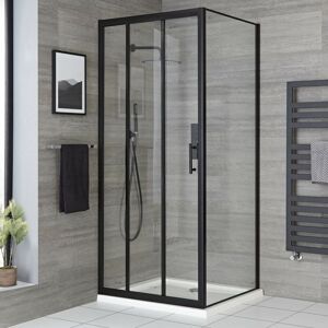 Nero - 900mm Black Reversible Wet Room Shower Enclosure Triple Sliding Door - With 900mm Side Panel - Milano Nero - 900mm Black Reversible Wet Room Shower Enclosure Triple Sliding Door - With 900mm Side Panel - Milano