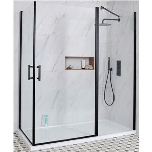 Milano Nero Black Corner Walk In Wet Room Hinged Door Shower Enclosure with White Tray and Fast Flow Waste - 1100mm x 760mm Milano Nero Black Corner Walk In Wet Room Hinged Door Shower Enclosure with White Tray and Fast Flow Waste - 1100mm x 760mm