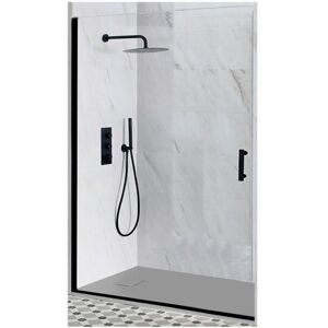 Milano Nero Black Reversible Recessed Hinged Door Shower Enclosure and Light Grey Slate Effect Tray with Fast Flow Waste - 1700mm x 900mm Milano Nero Black Reversible Recessed Hinged Door Shower Enclosure and Light Grey Slate Effect Tray with Fast Flow Waste - 1700mm x 900mm