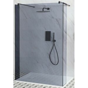 Milano Nero-Luna Black Floating Walk In Frameless Wet Room Shower Enclosure with Smoked Glass Screen Return Panels Support Arms and White Slate Milano Nero-Luna Black Floating Walk In Frameless Wet Room Shower Enclosure with Smoked Glass Screen Return Panels Support Arms and White Slate