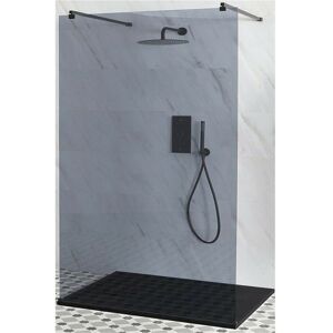 Milano Nero-Luna - Black Floating Walk In Frameless Wet Room Shower Enclosure with Smoked Glass Screen Support Arms and Graphite Slate Effect Tray - 1000mm Milano Nero-Luna - Black Floating Walk In Frameless Wet Room Shower Enclosure with Smoked Glass Screen Support Arms and Graphite Slate Effect Tray - 1000mm