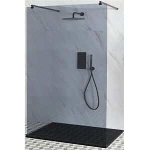 Milano Nero-Luna - Black Floating Walk In Frameless Wet Room Shower Enclosure with Smoked Glass Screen Support Arms and Graphite Slate Effect Tray - 1400mm Milano Nero-Luna - Black Floating Walk In Frameless Wet Room Shower Enclosure with Smoked Glass Screen Support Arms and Graphite Slate Effect Tray - 1400mm