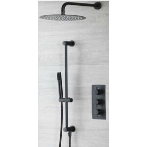 Milano - Nero - Modern 2 Outlet Triple Thermostatic Mixer Shower Valve with Hand Shower Handset Slide Riser Rail Kit and Wall Mounted Round Rainfall Milano - Nero - Modern 2 Outlet Triple Thermostatic Mixer Shower Valve with Hand Shower Handset Slide Riser Rail Kit and Wall Mounted Round Rainfall