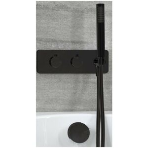 Milano - Nero - Modern 2 Outlet Twin Diverter Thermostatic Mixer Shower Valve with Hand Shower Handset and Overflow Bath Filler Tap- Black Milano - Nero - Modern 2 Outlet Twin Diverter Thermostatic Mixer Shower Valve with Hand Shower Handset and Overflow Bath Filler Tap- Black