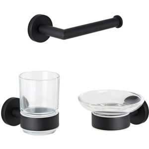 Milano - Nero - Modern 3 Piece Bathroom Accessory Set with Toilet Roll Holder Tumbler and Soap Dish - Black Milano - Nero - Modern 3 Piece Bathroom Accessory Set with Toilet Roll Holder Tumbler and Soap Dish - Black