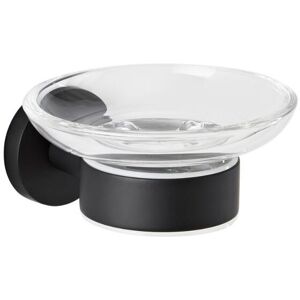 Milano - Nero - Modern Round Wall Mounted Bathroom Glass Soap Dish with Black Holder Milano - Nero - Modern Round Wall Mounted Bathroom Glass Soap Dish with Black Holder