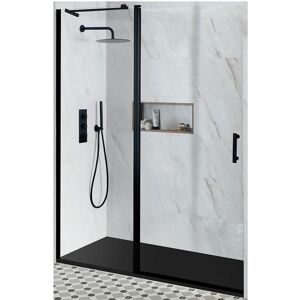 Nero - Wet Room Walk In Hinged Door Shower Enclosure&44 1200mm x 800mm Graphite Slate Effect Tray and Fast Flow Waste - Black - Milano Nero - Wet Room Walk In Hinged Door Shower Enclosure&44 1200mm x 800mm Graphite Slate Effect Tray and Fast Flow Waste - Black - Milano
