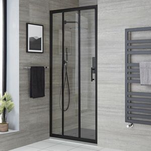Milano Nero - Black Reversible Walk In Wet Room Triple Sliding Door Shower Enclosure with Light Grey Slate Effect Tray and Fast Flow Waste - 900mm x 900mm Milano Nero - Black Reversible Walk In Wet Room Triple Sliding Door Shower Enclosure with Light Grey Slate Effect Tray and Fast Flow Waste - 900mm x 900mm