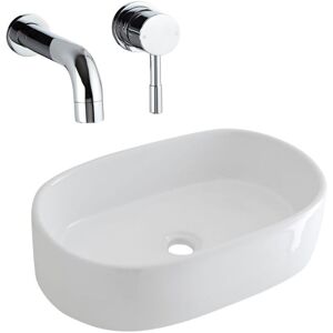 Milano - Overton - Modern 480mm x 350mm White Ceramic Oval Countertop Bathroom Basin Sink - With Wall-Mounted Tap Milano - Overton - Modern 480mm x 350mm White Ceramic Oval Countertop Bathroom Basin Sink - With Wall-Mounted Tap